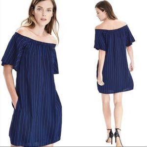 Banana Republic off shoulder navy striped dress